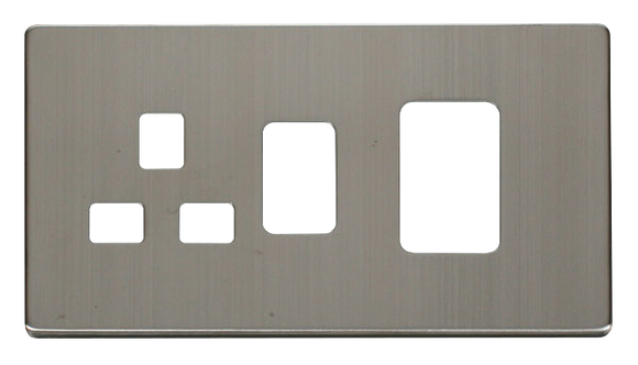 Click® Scolmore Definity™ SCP204SS 45A 2 Gang Switch With 13A Switched Socket Cover Plate  Stainless Steel  Insert