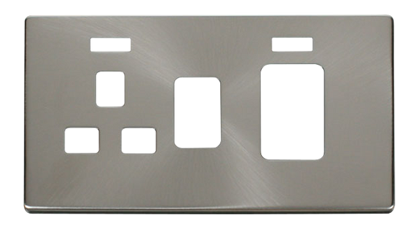 Click® Scolmore Definity™ SCP205BS 45A 2 Gang Switch With 13A Switched Socket & Neons Cover Plate Brushed Stainless  Insert