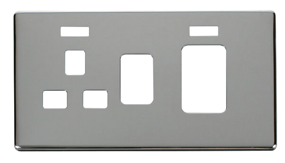 Click® Scolmore Definity™ SCP205CH 45A 2 Gang Switch With 13A Switched Socket & Neons Cover Plate  Polished Chrome  Insert