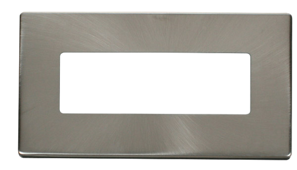 Click® Scolmore Definity™ SCP426BS 2 Gang MiniGrid® Cover Plate - 6 In-Line Apertures  Brushed Stainless  Insert