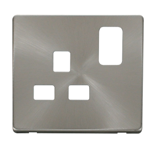 Click® Scolmore Definity™ SCP435BS 13A 1 Gang Switched Socket Cover Plate  Brushed Stainless  Insert