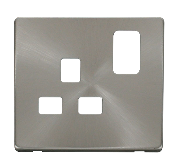 Click® Scolmore Definity™ SCP435BS 13A 1 Gang Switched Socket Cover Plate  Brushed Stainless  Insert