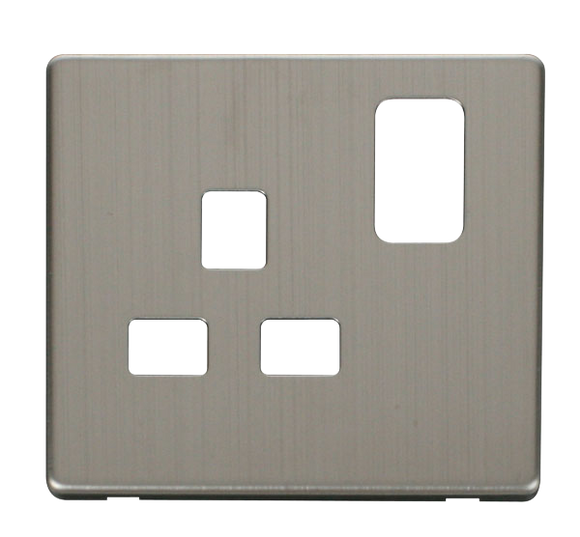 Click® Scolmore Definity™ SCP435SS 13A 1 Gang Switched Socket Cover Plate  Stainless Steel  Insert