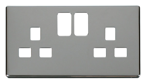 Click® Scolmore Definity™ SCP436CH 13A 2 Gang Switched Socket Cover Plate  Polished Chrome  Insert