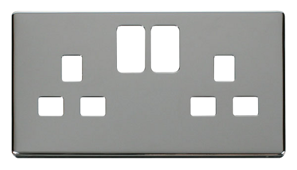 Click® Scolmore Definity™ SCP436CH 13A 2 Gang Switched Socket Cover Plate  Polished Chrome  Insert