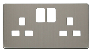 Click® Scolmore Definity™ SCP436SS 13A 2 Gang Switched Socket Cover Plate  Stainless Steel  Insert