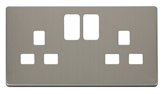 Click® Scolmore Definity™ SCP436SS 13A 2 Gang Switched Socket Cover Plate  Stainless Steel  Insert