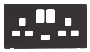 Click® Scolmore Definity™ SCP470BK 13A 2 Gang Switched Socket With 2.1A USB Charger Cover Plate  Matt Black  Insert