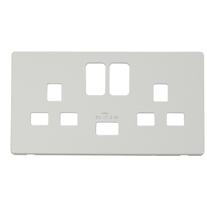 Click® Scolmore Definity™ SCP470MW 13A 2 Gang Switched Socket With 2.1A USB Charger Cover Plate  Metal White  Insert