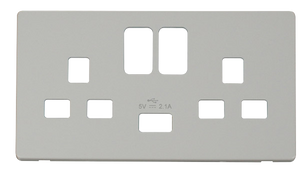 Click® Scolmore Definity™ SCP470PW 13A 2 Gang Switched Socket With 2.1A USB Charger Cover Plate  Polar White  Insert