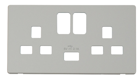 Click® Scolmore Definity™ SCP470PW 13A 2 Gang Switched Socket With 2.1A USB Charger Cover Plate  Polar White  Insert