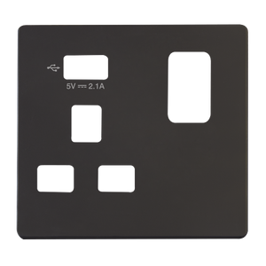 Click® Scolmore Definity™ SCP471UBK 13A 1 Gang Switched Socket With 2.1A USB Charger Cover Plate  Matt Black  Insert