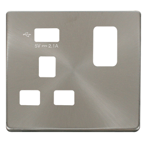 Click® Scolmore Definity™ SCP471UBS 13A 1 Gang Switched Socket With 2.1A USB Charger Cover Plate  Brushed Stainless  Insert