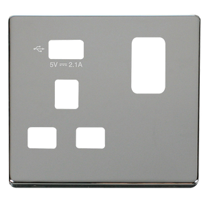 Click® Scolmore Definity™ SCP471UCH 13A 1 Gang Switched Socket With 2.1A USB Charger Cover Plate  Polished Chrome  Insert