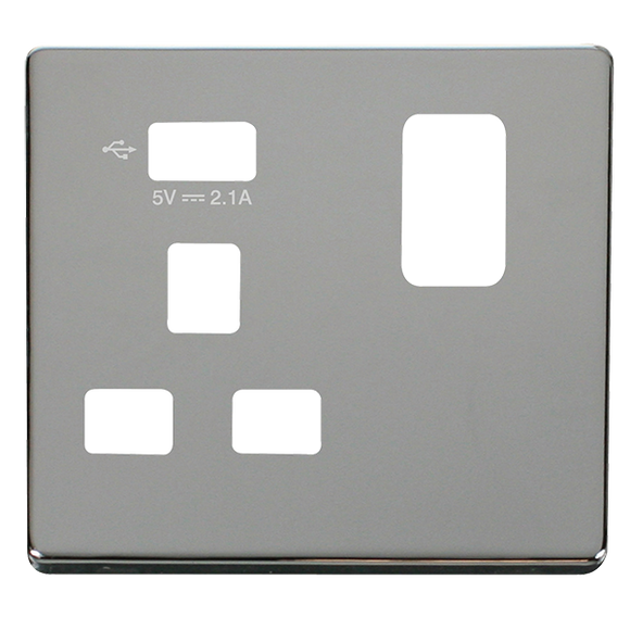 Click® Scolmore Definity™ SCP471UCH 13A 1 Gang Switched Socket With 2.1A USB Charger Cover Plate  Polished Chrome  Insert