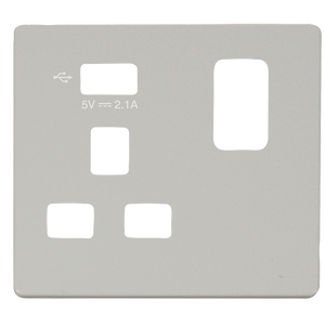 Click® Scolmore Definity™ SCP471UPW 13A 1 Gang Switched Socket With 2.1A USB Charger Cover Plate  Polar White  Insert