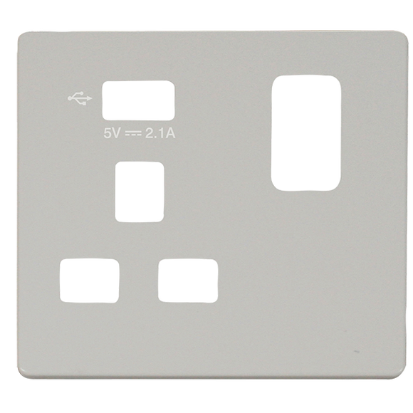 Click® Scolmore Definity™ SCP471UPW 13A 1 Gang Switched Socket With 2.1A USB Charger Cover Plate  Polar White  Insert