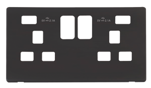 Click® Scolmore Definity™ SCP480BK 13A 2 Gang Switched Socket With Twin 2.1A USB Charger Cover Plate Matt Black  Insert