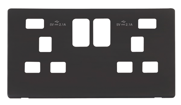 Click® Scolmore Definity™ SCP480BK 13A 2 Gang Switched Socket With Twin 2.1A USB Charger Cover Plate Matt Black  Insert