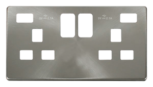 Click® Scolmore Definity™ SCP480BS 13A 2 Gang Switched Socket With Twin 2.1A USB Charger Cover Plate Brushed Stainless  Insert