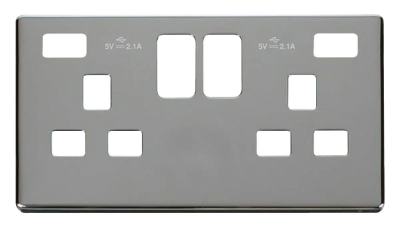 Click® Scolmore Definity™ SCP480CH 13A 2 Gang Switched Socket With Twin 2.1A USB Charger Cover Plate Polished Chrome  Insert