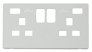 Click® Scolmore Definity™ SCP480MW 13A 2 Gang Switched Socket With Twin 2.1A USB Charger Cover Plate Metal White  Insert