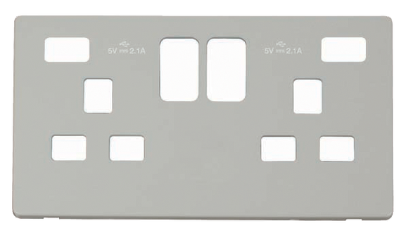 Click® Scolmore Definity™ SCP480PW 13A 2 Gang Switched Socket With Twin 2.1A USB Charger Cover Plate Polar White  Insert