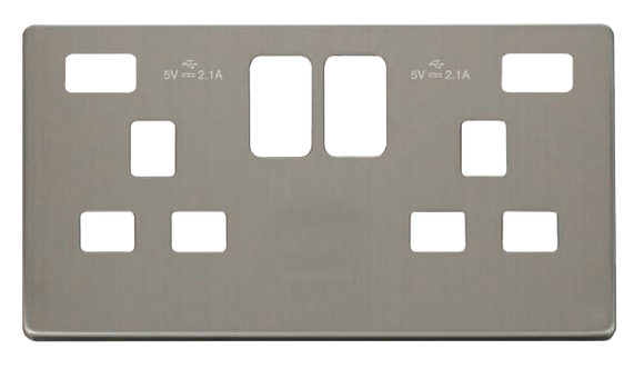 Click® Scolmore Definity™ SCP480SS 13A 2 Gang Switched Socket With Twin 2.1A USB Charger Cover Plate Stainless Steel  Insert