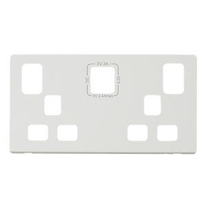 Click® Scolmore Definity™ SCP486MW 13A 2 Gang Switched Safety Shutter Socket Outlet With Type A & C USB (4.2A) Outlets Cover Plate Metal White  Insert