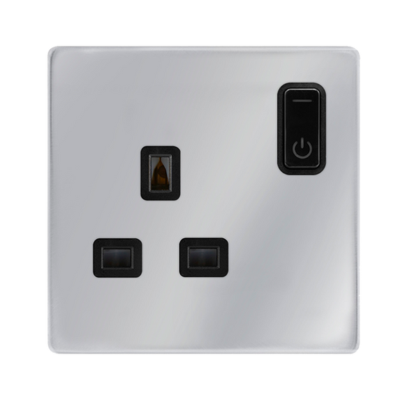 Click® Scolmore Click Smart+ SFCH30035BK 13A 1 Gang Zigbee Smart Switched Socket Outlet Polished Chrome Black Insert