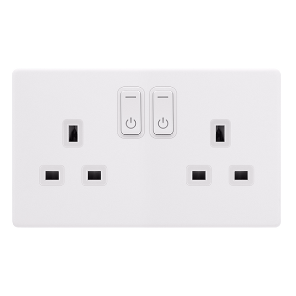 Click® Scolmore Click Smart+ SFPW30036PW 13A 2 Gang Zigbee Smart Switched Socket Outlet Polar White Polar White Insert