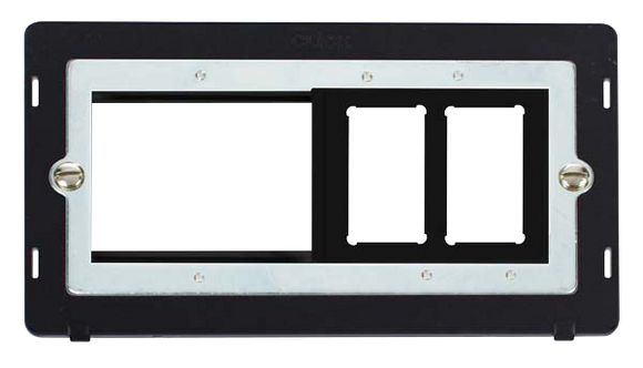 Click® Scolmore GridPro® SIN31102BK Hotel Accessory Plate - 2 Gang Gridpro® Frontplate With Twin New Media Aperture Insert  Black Insert