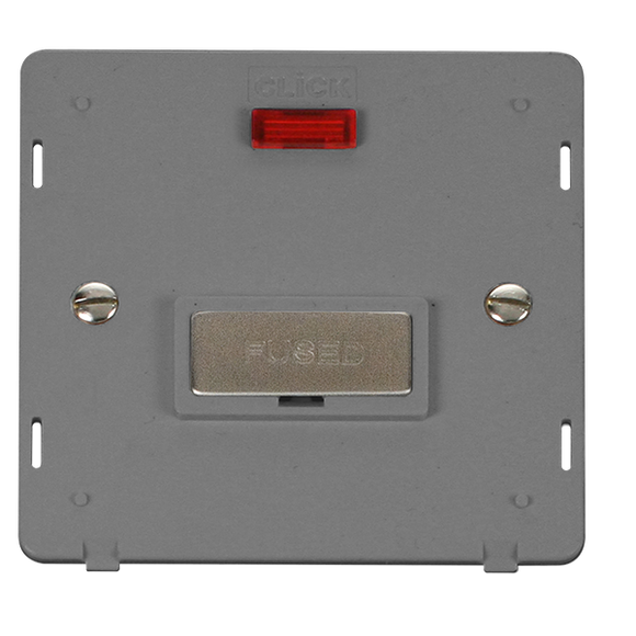 Click® Scolmore Definity™ SIN753GYSS 13A Ingot FCU With Neon Insert  Stainless Steel Grey Insert