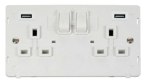 Click® Scolmore Definity™ SIN780PW 13A 2 Gang Switched Socket With Twin 2.1A USB Outlets (4.2A) (Twin Earth) Insert  Polar White Insert