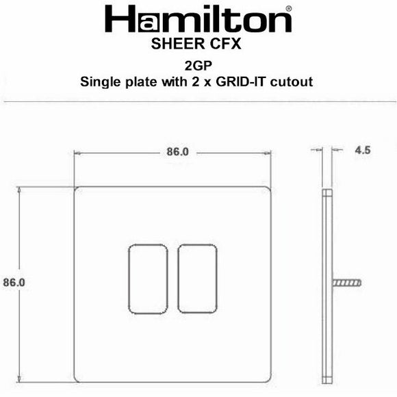 Hamilton 8PNC2GP Sheer CFX Grid-It Polished Nickel 2 Gang Grid Fix Aperture Plate with Grid Insert