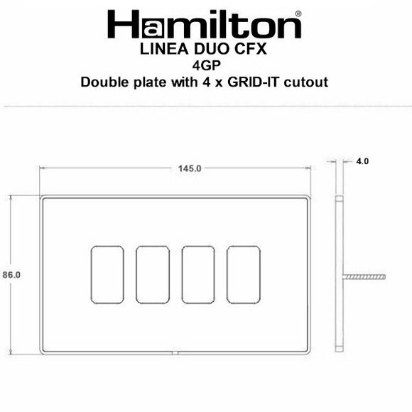 Hamilton LD4GPCB-CB Linea-Duo CFX Copper Bronze Frame/Copper Bronze Front 4 Gang Grid Fix Aperture Plate with Grid Insert