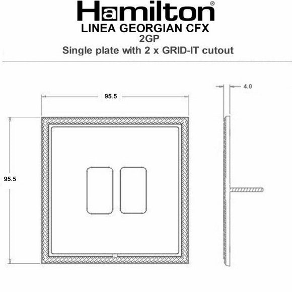 Hamilton LGX2GPHB-HB Linea-Georgian CFX Grid-IT Connaught Bronze Frame/Connaught Bronze Front 2 Gang Grid Fix Aperture Plate with Grid Insert