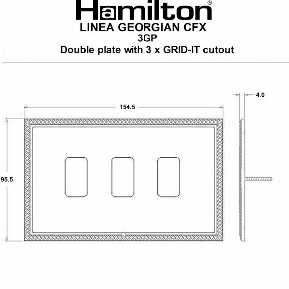 Hamilton LGX3GPHB-HB Linea-Georgian CFX Grid-IT Connaught Bronze Frame/Connaught Bronze Front 3 Gang Grid Fix Aperture Plate with Grid Insert