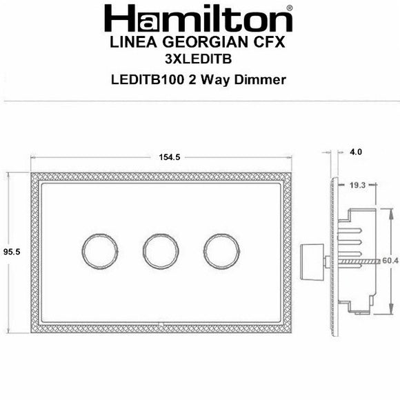 Hamilton LGX3XLEDITB100RB-RB Linea-Georgian CFX Richmond Bronze Frame/Richmond Bronze 3g 100W LED 2 Way Push On/Off Rotary Dimmer Richmond Bronze Insert