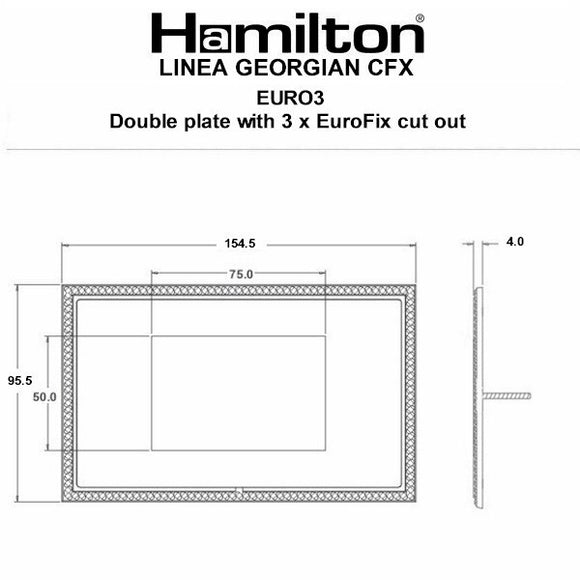 Hamilton LGXEURO3EB-EB Linea-Georgian CFX EuroFix Etrium Bronze Frame/Etrium Bronze Front Double Plate complete with 3 EuroFix Apertures 75x50mm and Grid Insert