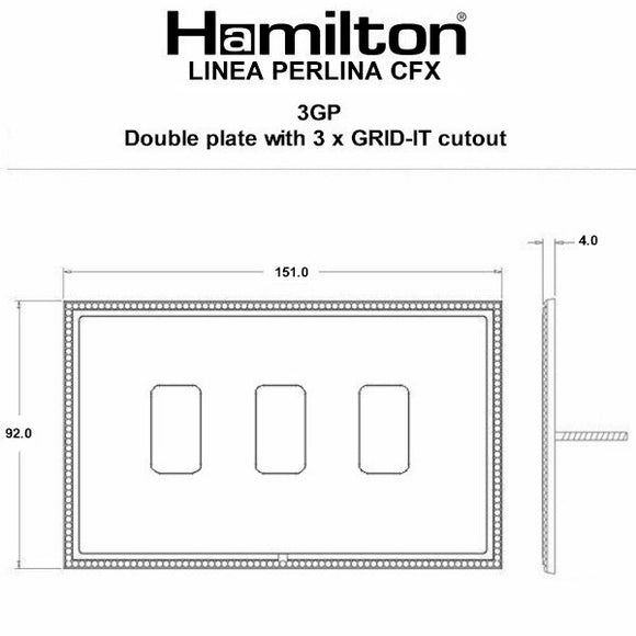 Hamilton LPX3GPHB-HB Linea-Perlina CFX Grid-IT Connaught Bronze Frame/Connaught Bronze Front 3 Gang Grid Fix Aperture Plate with Grid Insert