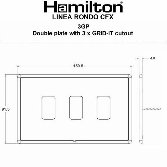 Hamilton LRX3GPRB-RB Linea-Rondo CFX Grid-IT Richmond Bronze Frame/Richmond Bronze Front 3 Gang Grid Fix Aperture Plate with Grid Insert - www.fancysockets.shop