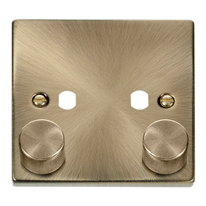 Click® Scolmore Deco® VPAB152PL 2 Gang Dimmer Plate & Knobs (800W Max) - 2 Apertures Antique Brass  Insert