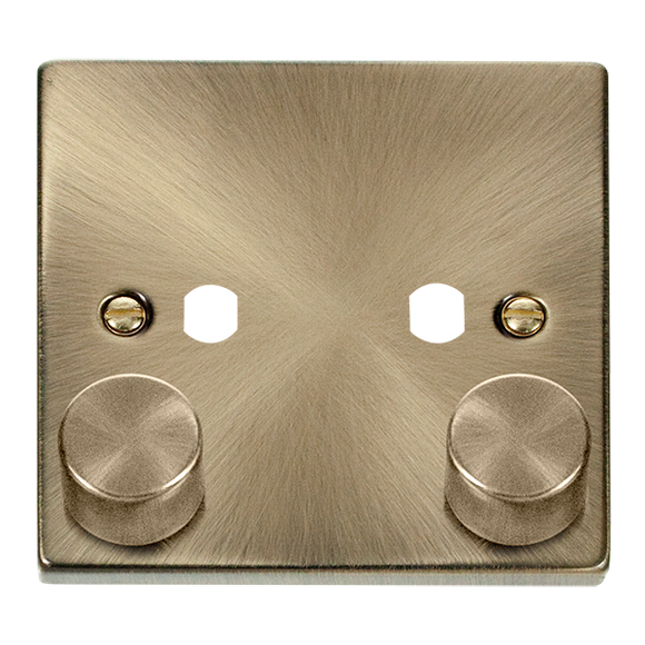 Click® Scolmore Deco® VPAB152PL 2 Gang Dimmer Plate & Knobs (800W Max) - 2 Apertures Antique Brass  Insert