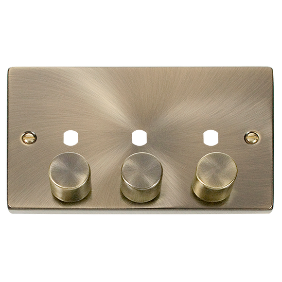 Click® Scolmore Deco® VPAB153PL 3 Gang Dimmer Plate & Knobs (1200W Max) - 3 Apertures Antique Brass  Insert