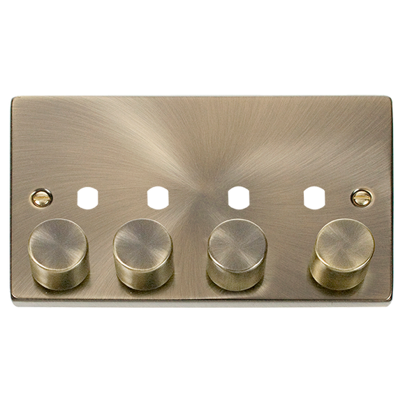 Click® Scolmore Deco® VPAB154PL 4 Gang Dimmer Plate & Knobs (1600W Max) - 4 Apertures Antique Brass  Insert