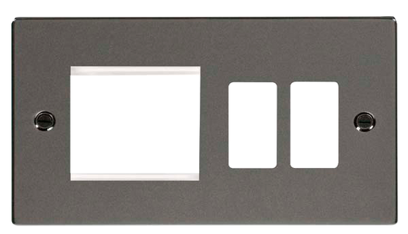 Click® Scolmore GridPro® VPBN31102 Hotel Accessory Plate - 2 Gang Gridpro® Frontplate With Twin New Media Aperture - Black Nickel Black Nickel  Insert