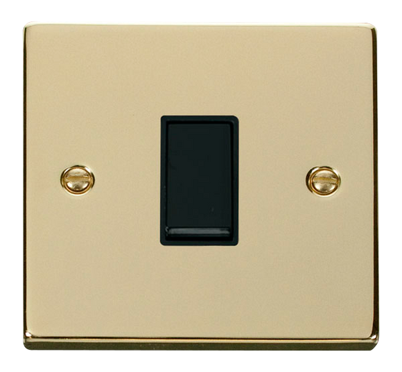 Click® Scolmore Deco® VPBR011BK 10AX 1 Gang 2 Way Plate Switch Polished Brass Black Insert