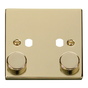 Click® Scolmore Deco® VPBR152PL 2 Gang Dimmer Plate & Knobs (800W Max) - 2 Apertures Polished Brass  Insert