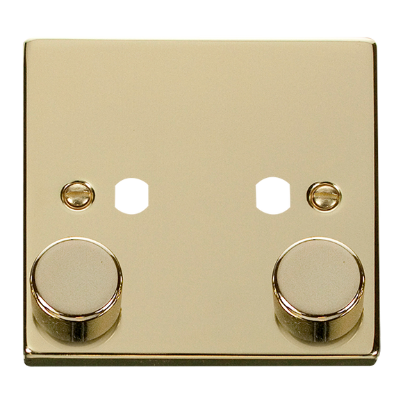 Click® Scolmore Deco® VPBR152PL 2 Gang Dimmer Plate & Knobs (800W Max) - 2 Apertures Polished Brass  Insert